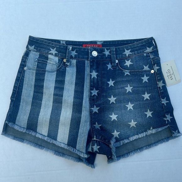 New GUESS Women’s American Flag Denim Short SZ 27 - Picture 1 of 6